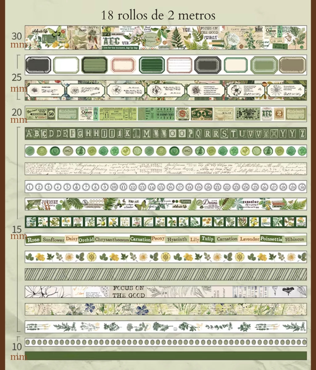 Botany imprint | Washi tape | 18 rollos