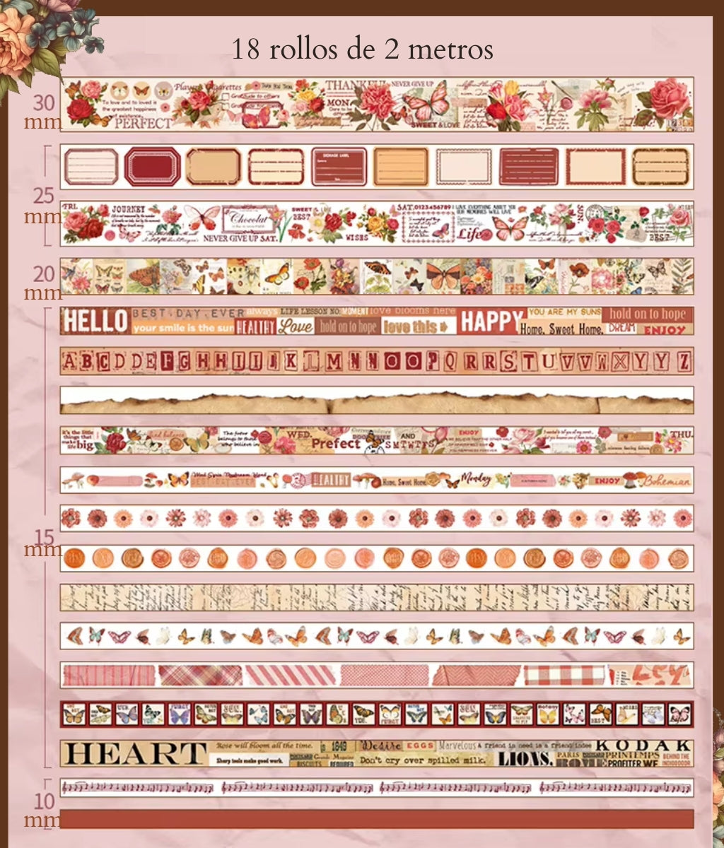 Flower gallery | Washi tape | 18 rollos