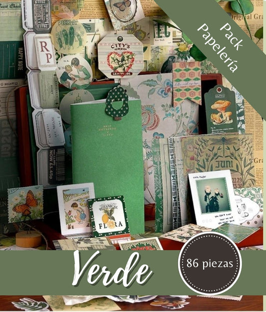 Set de papelería Vintage | Verde| 86 unidades por set