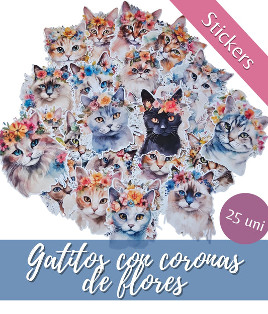 Gatitos con coronas de flores | Stickers
