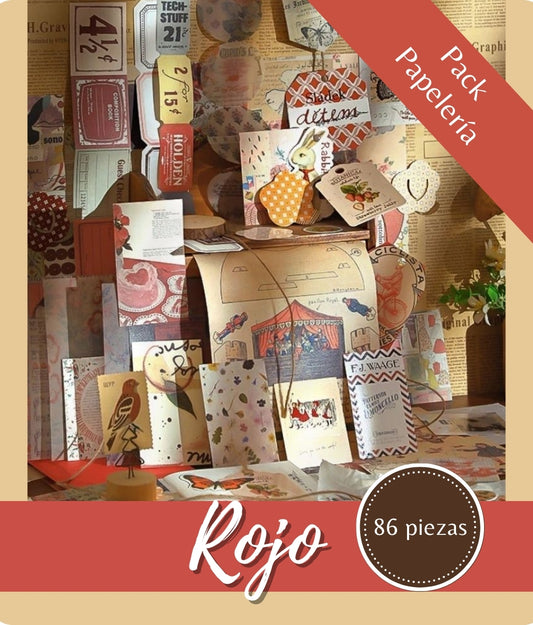 Set de papelería Vintage | Rojo | 86 unidades por set