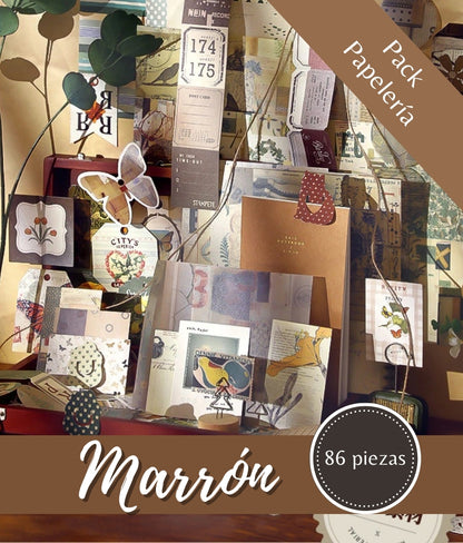 Set de papelería Vintage | Marrón | 86 unidades por set